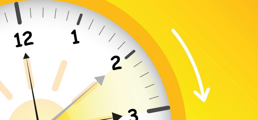 summer time yellow clock standard time after advancing for daylight saving time vector illustration EPS10